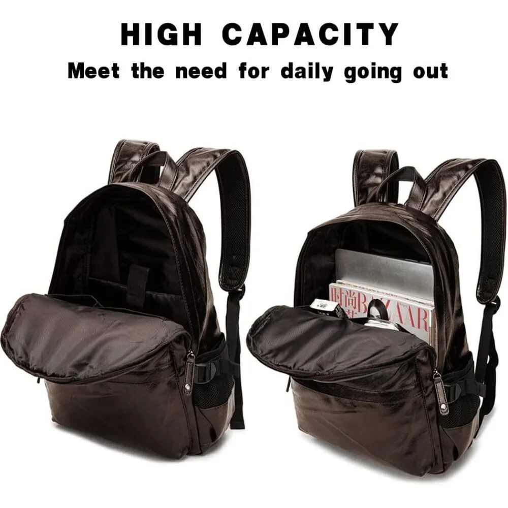 Men's Brown School College Book Bag Casual Day Pack Leather Laptop Backpack